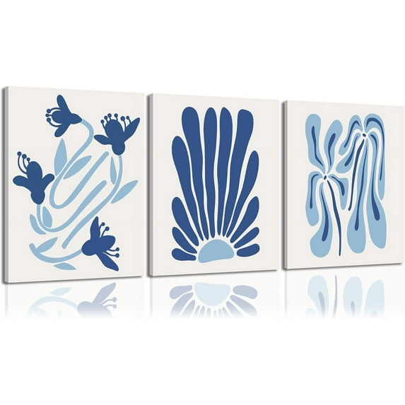 Hieng Blue Flower Poster Set of 3, Henri Matisse Light Blue Aesthetic Wall Art, Abstract Gallery Canvas Painting Decor Pictures Prints for Bedroom Living Room Bathroom