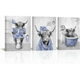 thumbnail image 1 of Hieng Blue and Grey Bathroom Decor Funny Highland Cow Wall Art Cattle Paintings Apartment Bathroom Hotel Decorations Unframed, 1 of 6