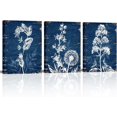 thumbnail image 1 of Hieng Blue and White Canvas Wall Art Botanical Flower Painting Picture Prints Rustic Farmhouse Bathroom Dark Blue Decorations Unframed, 1 of 6