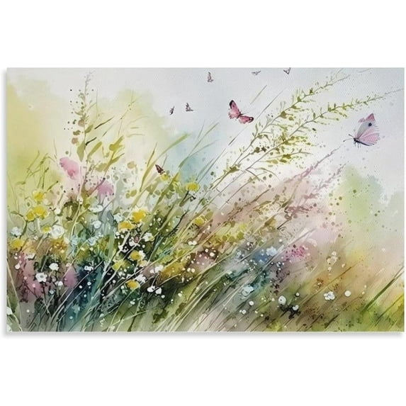 Hieng Bohemian Watercolor Wildflowers Floral Plants Canvas Poster Bedroom Decor Landscape Office Room Decor Gift