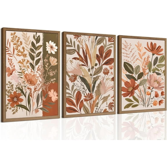 Hieng Boho Botanical Wall Art Earth Tone Floral Canvas Pictures Neutral Nature Posters Watercolor Painting Bouquet Prints Wall Decor for Bathroom Bedroom(Only canvas)