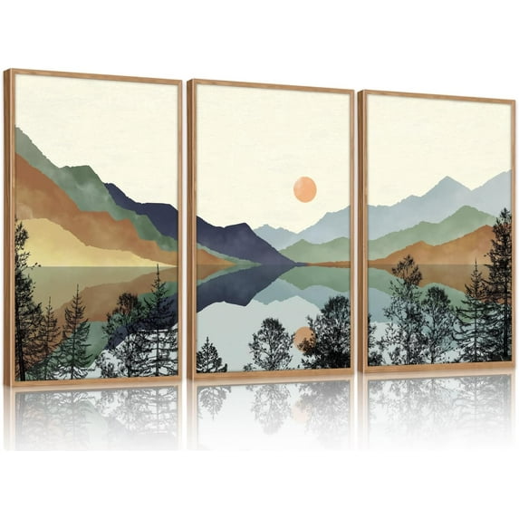 Hieng Boho Mountain Landscape Wall Art Watercolor National Park Canvas Artwork Painting, Modern Nature Forest Sun Poster Decor for Living Room Bedroom(only canvas)