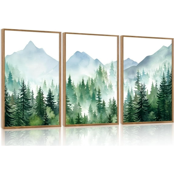 Hieng Boho Mountain Landscape Wall Art Watercolor National Park Canvas Artwork Painting, Modern Nature Forest Sun Poster Decor for Living Room Bedroom(only canvas)