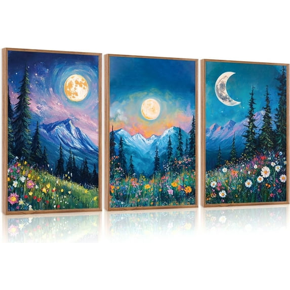 Hieng Boho Mountain Landscape Wall Art Watercolor National Park Canvas Artwork Painting, Modern Nature Forest Sun Poster Decor for Living Room Bedroom(only canvas)