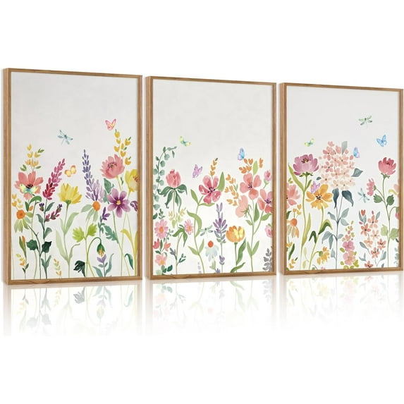 Hieng Botanical Flower Canvas Wall Art Set Of 3, Modern Nature Wildflower Wall Decor, Rustic Floral Wall Painting, Vintage Flowers Art Prints For Bedroom Living Room Office Decor (12X16 Inch)