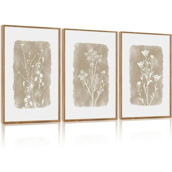 Hieng Botanical Flower Canvas Wall Art Set Of 3, Modern Nature Wildflower Wall Decor, Rustic Floral Wall Painting, Vintage Flowers Art Prints For Bedroom Living Room Office Decor (12X16 Inch)
