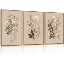 Hieng Botanical Flower Canvas Wall Art Set Of 3, Modern Nature Wildflower Wall Decor, Rustic Floral Wall Painting, Vintage Flowers Art Prints For Bedroom Living Room Office Decor (12X16 Inch)