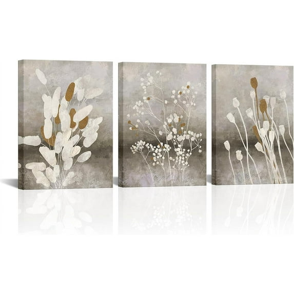 Hieng Botanical Flower Wall Art Painting Vintage Plant Pictures Brown Bathroom Bedroom Decor Unframed