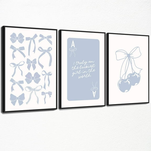 Hieng Bow Canvas Wall Art Coquette Wall Decor Poster Prints Set of 3 Preppy Girly Apartment Aesthetic Pictures Beige College Dorm Painting for Girls Bedroom (Only canvas)