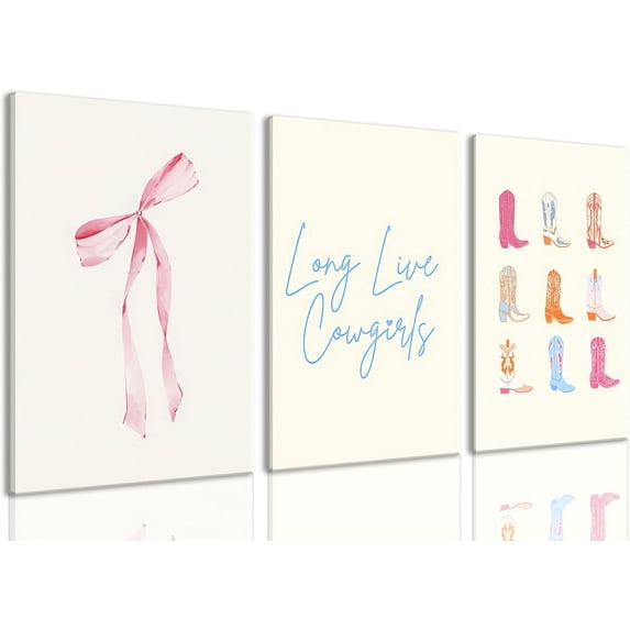 Hieng Bow Canvas Wall Art Coquette Wall Decor Poster Prints Set of 3 Preppy Girly Apartment Aesthetic Pictures Beige College Dorm Painting for Girls Bedroom (Only canvas)