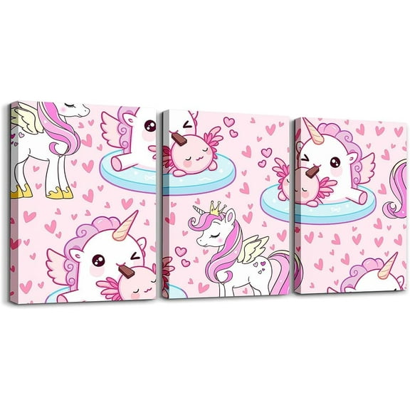 Hieng Boys Girls Cute Axolotl Canvas Wall Art for Living Room Bedroom Cartoon Salamander Picture Wall Decor Cherry Blossoms Wall Painting Posters Kids Kawaii Bathroom Wall Art Unframed