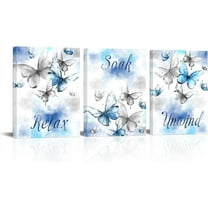 Hieng Butterfly Canvas Wall Art Yellow and Grey Bathroom Decor Watercolor Butterflies Picture Prints Relax Soak Unwind Painting Bedroom Decorations Unframed