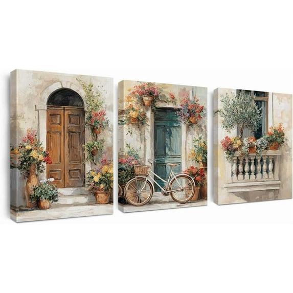 Hieng Canvas Art Prints,Set of 3 Mediterranean Landscape Watercolor Canvas Art Prints for Living Room Bedroom Decor Seasonal Gift Wall Decorations