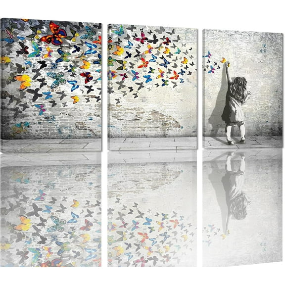 Hieng Canvas Wall Art Behind the Curtain Poster Classic Street Art Banksy Graffiti Artwork for Living Room Bedroom(Only canvas)