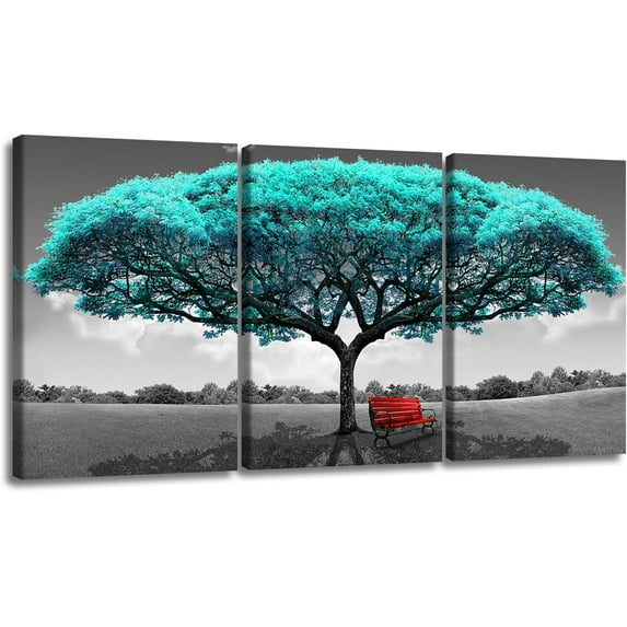 Hieng Canvas Wall Art Decor Modern Artwork Painting Print Red Tree And Bench Poster Wall Art for Living Room Home Decoration(Only canvas)