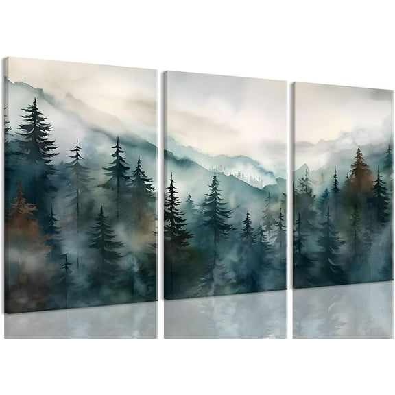 Hieng Canvas Wall Art Mountain Wall Art Boho Watercolor Nature Landscape Picture Decor Sun Forest Abstract Prints Artwork Painting for Living Room Bedroom (only canvas)