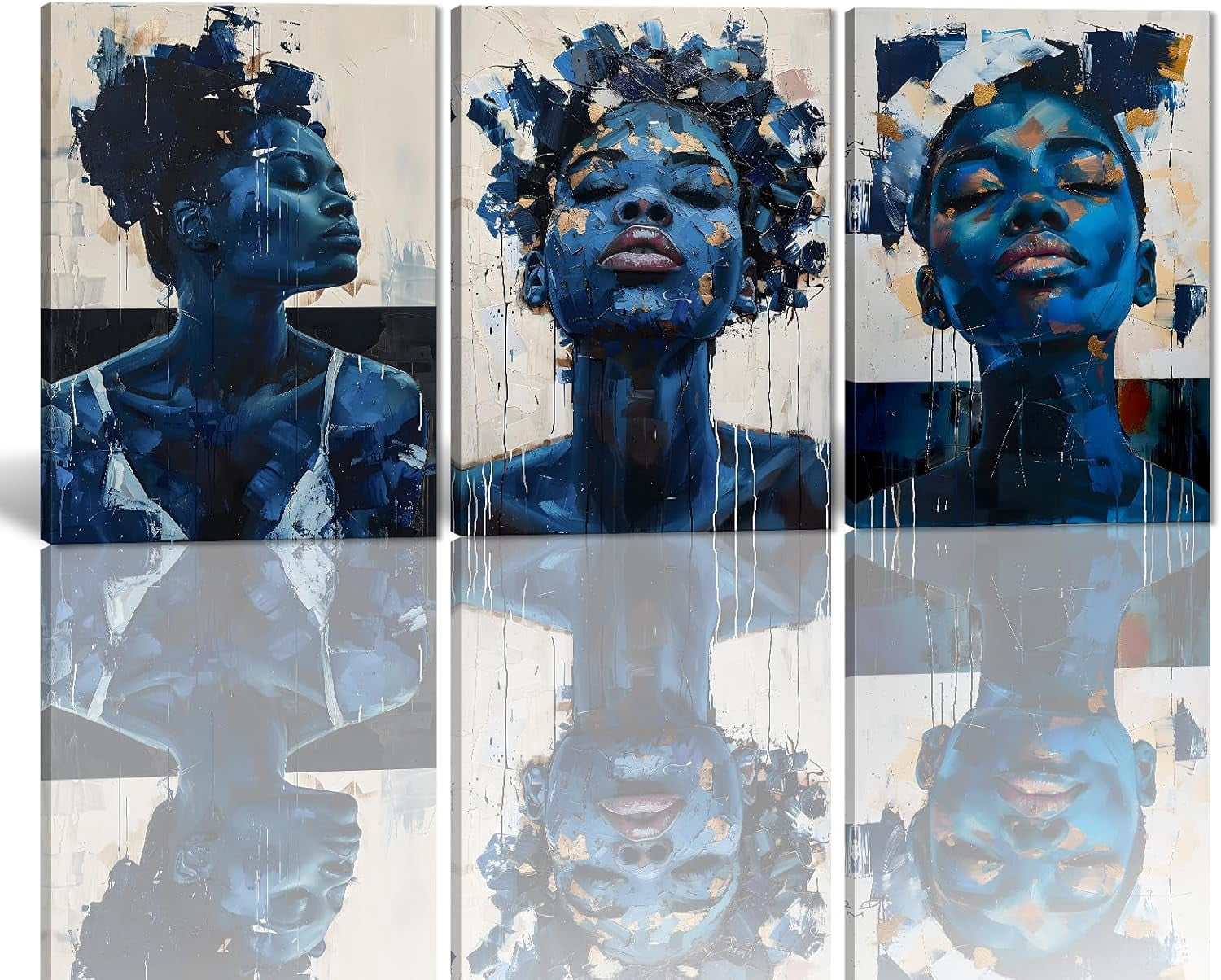Hieng Hieng Canvas Wall Art Painting African Woman Pictures Modern Gold Black ...