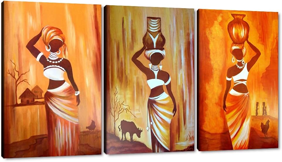 Hieng Hieng Canvas Wall Art Painting African Woman Pictures Modern Gold Black ...