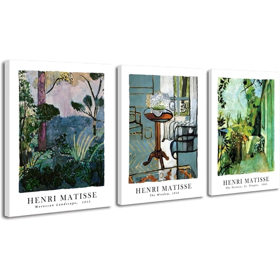 Hieng Canvas Wall Art Set of 3 Henri Matisse Aesthetic Posters The Terrace, St.Tropez The Window Moroccan Landscape Matisse Prints Posters