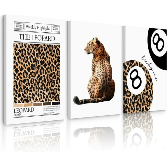 Hieng Cheetah Trendy Wall Art Preppy Leopard Canvas Print Cheetah Room Wall Decor 8 Ball Poster Y2k Pink Coquette Luxury Print Lucky Aesthetic Fashion Pictures for Bedroom