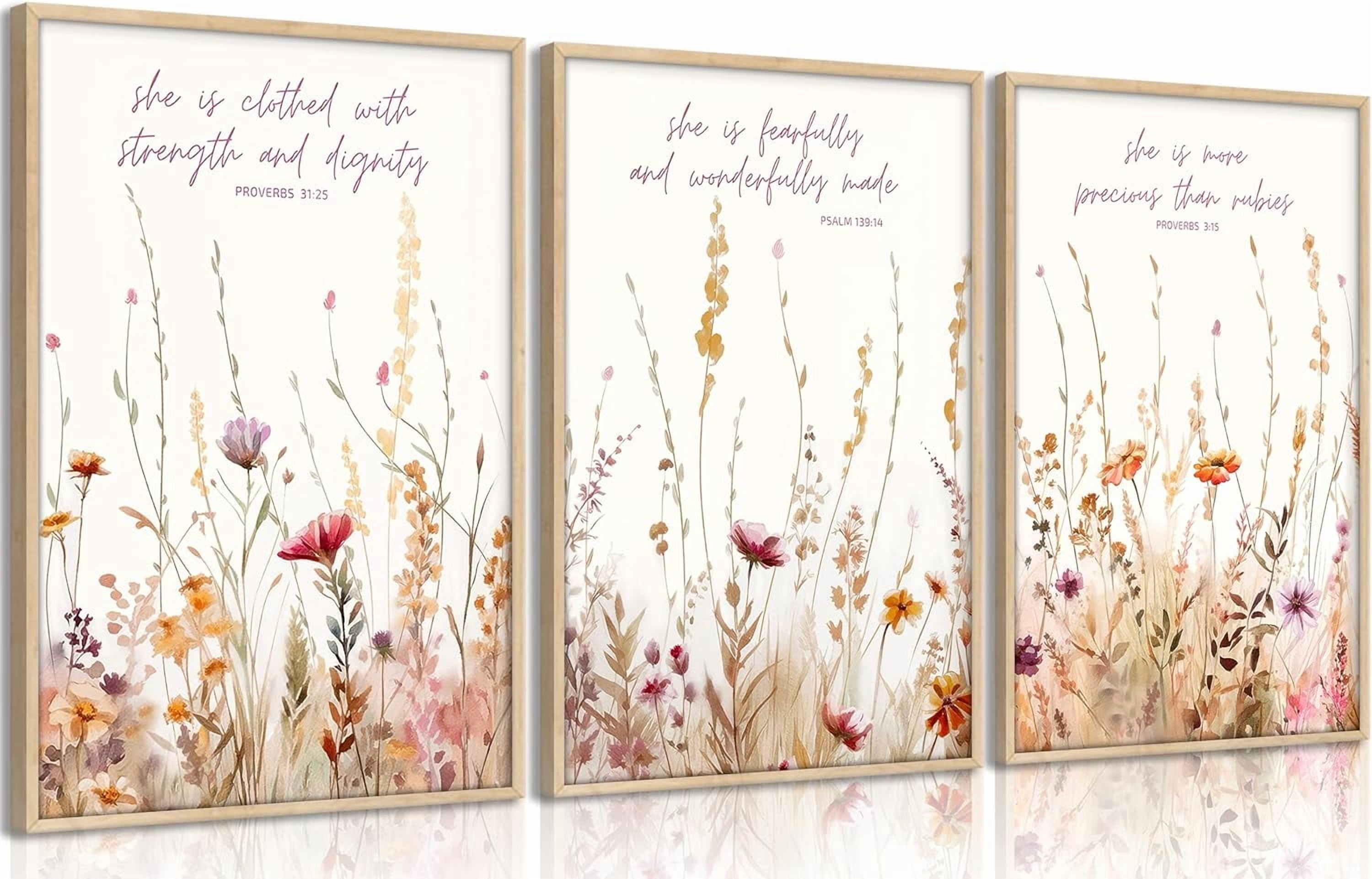 Hieng Christian Nursery Canvas Wall Art Bible Verse Floral Pictures ...