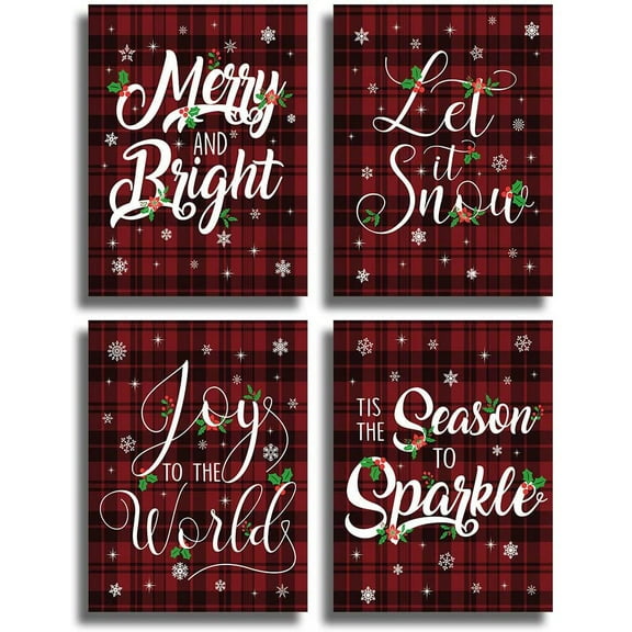 Hieng Christmas Art Prints,Set of 4 Snowflake Wall Art -Let It Snow Canvas Poster, Christmas Quotes Wall Decoration for Living Room Bedroom, No Frames