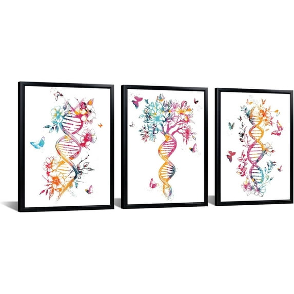 Hieng DNA Molecule Wall Art Watercolor Science Prints with Black Frame Biology Poster for Office Classroom Living Room Bedroom Genetics Decor Doctor Teacher Lab (only canvas)