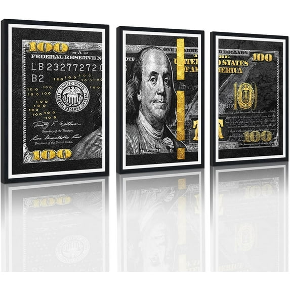Hieng Dollar Money Canvas Wall Art Decor Vintage 100 Dollar Bill Motivational Poster Painting for Home Decor and Office Living Room Artwork Unframed