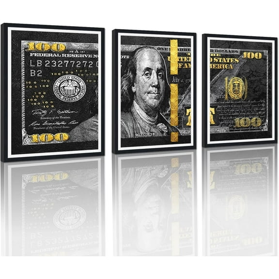 Hieng Dollar Money Canvas Wall Art Decor Vintage 100 Dollar Bill Motivational Poster Painting for Home Decor and Office Living Room Artwork Unframed