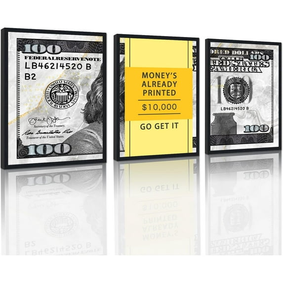 Hieng Dollar Money Canvas Wall Art Decor Vintage 100 Dollar Bill Motivational Poster Painting for Home Decor and Office Living Room Artwork Unframed