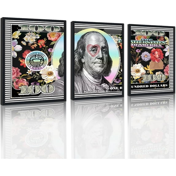 Hieng Dollar Money Canvas Wall Art Decor Vintage 100 Dollar Bill Motivational Poster Painting for Home Decor and Office Living Room Artwork Unframed