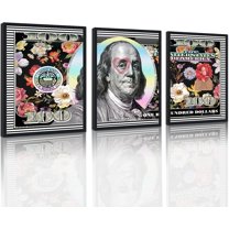 Hieng Dollar Money Canvas Wall Art Decor Vintage 100 Dollar Bill Motivational Poster Painting for Home Decor and Office Living Room Artwork Unframed