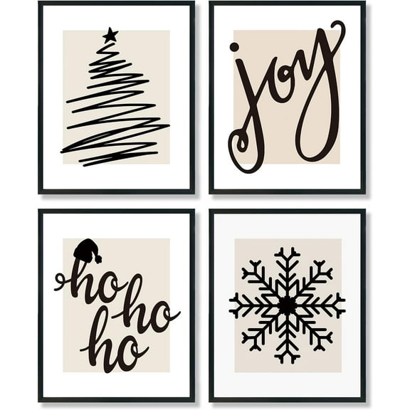 Hieng Falalala Christmas Decorations, Christmas Wall Art Prints Set of 4, Vintage Santa Christmas Tree Posters Wall Art Decor for Reading Room Bedroom, Red & Green Unframed