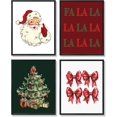 thumbnail image 1 of Hieng Falalala Christmas Decorations, Christmas Wall Art Prints Set of 4, Vintage Santa Christmas Tree Posters Wall Art Decor for Reading Room Bedroom, Red & Green Unframed, 1 of 6