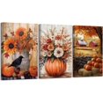 thumbnail image 1 of Hieng Fall Wall Art 3 Pieces Pumpkin and Crow Canvas Prints Farmhouse Truck Pictures Autumn Harvest Paintings for Thanksgiving Home Decor Unframed, 1 of 6