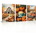 thumbnail image 1 of Hieng Fall Wall Art Pumpkin Picture 3 Pieces Autumn Harvest Wall Decor Fall Themed Canvas Thanksgiving Painting Prints for Kitchen Fall Party Decor Unframed, 1 of 6