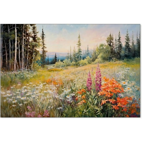 Hieng Floral Landscape Poster Retro Rustic Nature Wildflower Wall Art Vintage Botanical Flowers Canvas Prints French Sunset Oil Painting Wall Decor for Country Farmhouse