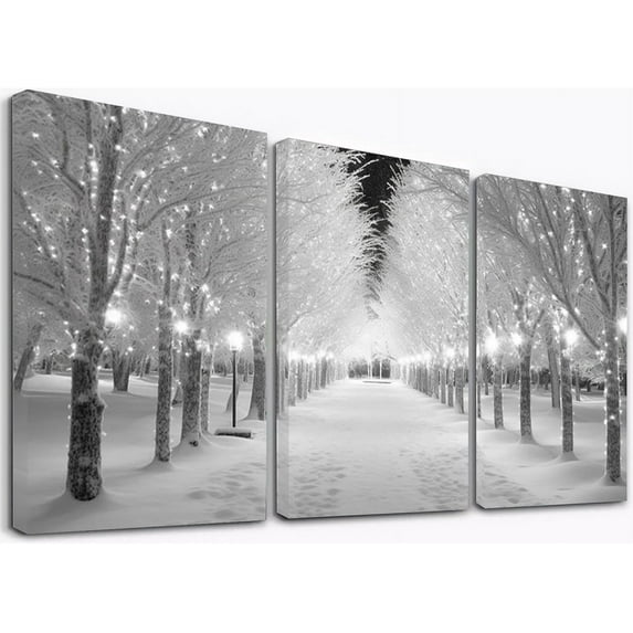 Hieng Four Seasons Forest Posters Canvas Wall Art Decor,Spring Summer Autumn Winter White Picture Artwork Painting For Living Room Bedroom(only canvas)