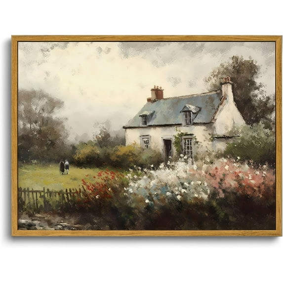 Hieng Framed Canvas Wall Art,Vintage Decor,Landscape Nature Country Wildflower Paintings Farmhouse Pictures Modern Artwork Rustic Fall Flower Prints Cottagecore Office Living Room Bedroom Bathroom