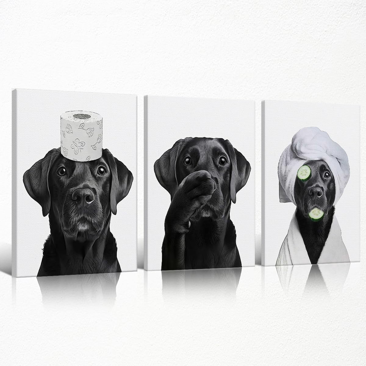 Hieng Hieng Funny Animal Bathroom Canvas Wall Art, Black White Bathroom ...