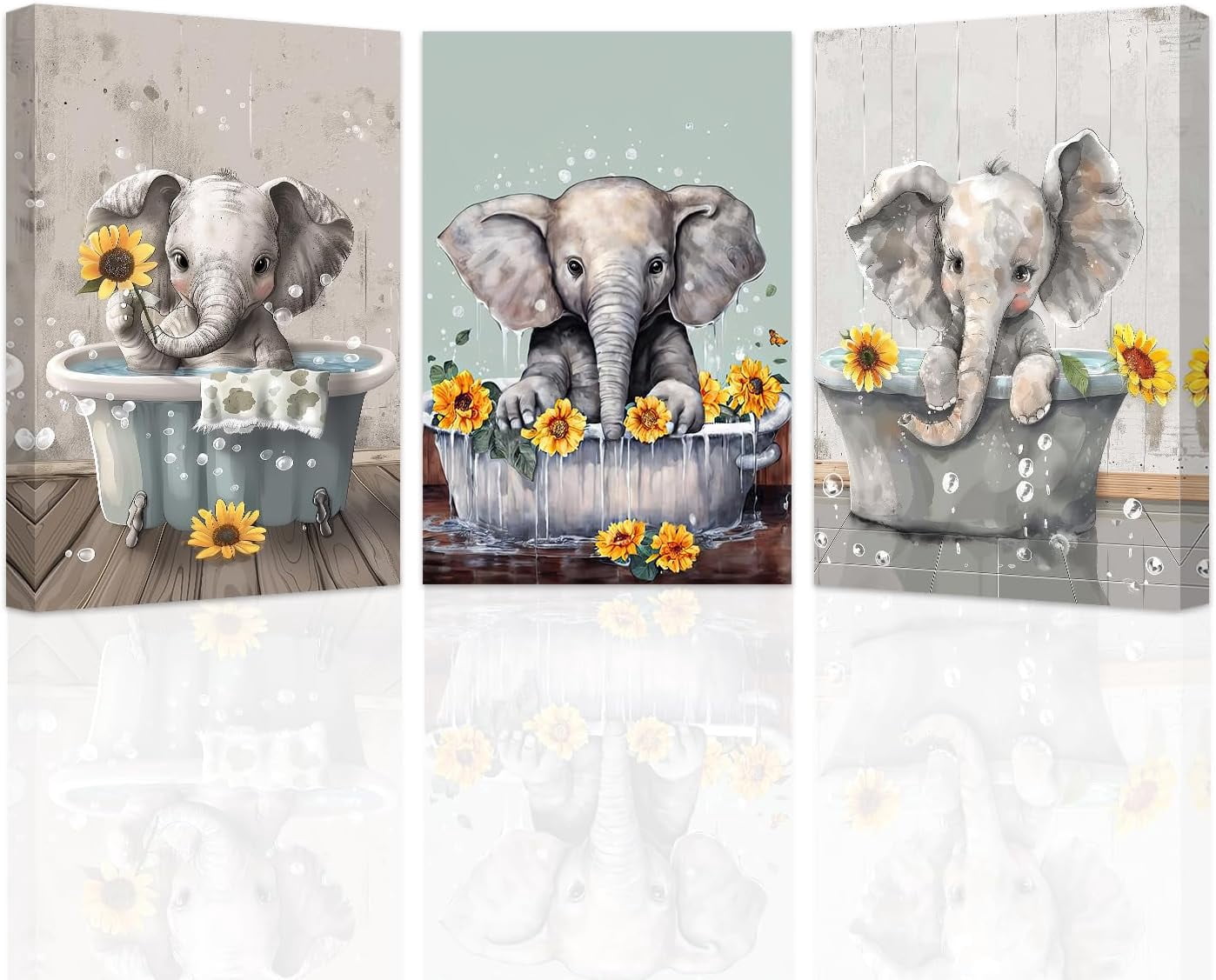 Hieng Funny Bathroom Elephant Wall Art Elephant In Bathtub Poster ...