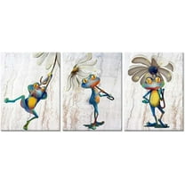 Hieng Funny Frog Canvas Wall Art Yellow and Blue Picture Paintings Animal Floral Artwork for Kids Room Bathroom(Framed canvas)