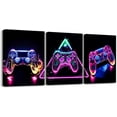thumbnail image 1 of Hieng Gamer Canvas Wall Art Gaming Bathroom Wall Art for Home Decor 12"x16" 3 Piece for Teens Bedroom Decor Lighting Honeycomb Office Wall Artwork Posters Blue and Black Geometric Wall Painting, 1 of 6