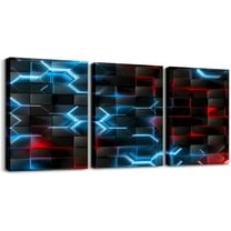 Hieng Gamer Canvas Wall Art Gaming Bathroom Wall Art for Home Decor 12"x16" 3 Piece for Teens Bedroom Decor Lighting Honeycomb Office Wall Artwork Posters Blue and Black Geometric Wall Painting