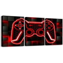 Hieng Gamer Canvas Wall Art Gaming Bathroom Wall Art for Home Decor 12"x16" 3 Piece for Teens Bedroom Decor Lighting Honeycomb Office Wall Artwork Posters Blue and Black Geometric Wall Painting
