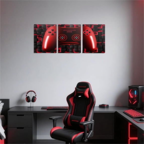 Hieng Gamer Canvas Wall Art for Living Room Game Controller Picture Wall Decor Gaming Gifts Bathroom Office Wall Art Gamepad Artwork Posters Green Wall Painting