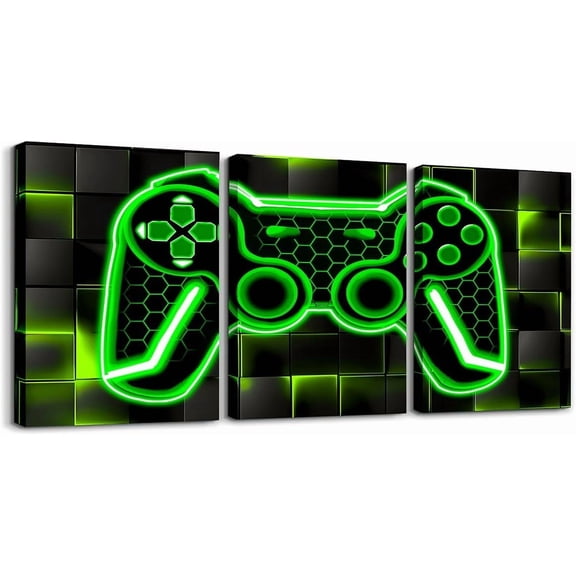 Hieng Gamer Canvas Wall Art for Living Room Game Controller Picture Wall Decor Gaming Gifts Bathroom Office Wall Art Gamepad Artwork Posters Green Wall Painting
