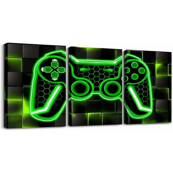 Hieng Gamer Canvas Wall Art for Living Room Game Controller Picture Wall Decor Gaming Gifts Bathroom Office Wall Art Gamepad Artwork Posters Green Wall Painting