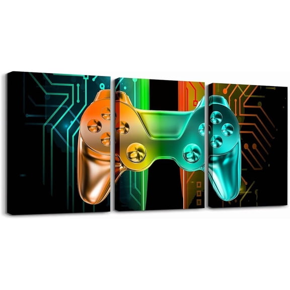Hieng Gamer Canvas Wall Art for Living Room Game Controller Picture Wall Decor Gaming Gifts Bathroom Office Wall Art Gamepad Artwork Posters Green Wall Painting