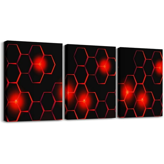Hieng Gamer Canvas Wall Art for Living Room Red and Black Picture Wall Decor Gaming Ombre Office Wall Decorations Artwork Posters Geometry Square Wall Painting(Only canvas)